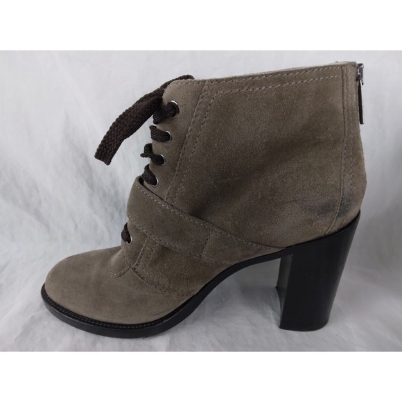 AQUATALIA Grayish Brown Leather Heeled Ankle Boot Lace Up Buckle Womens Size 8.5 - Picture 4 of 9